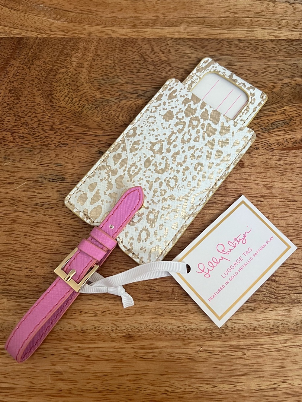 Lilly Pulitzer Luggage Tag Leopard Gold Pink NWT